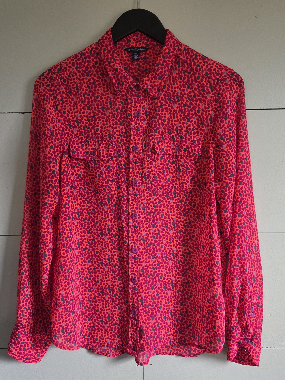 American Eagle Outfitters Geometric Button-Down Shirt Pink Purple Women M
